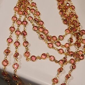 Elegant Gold and Pink Gemstone Necklace, Bracelet, Earring Set